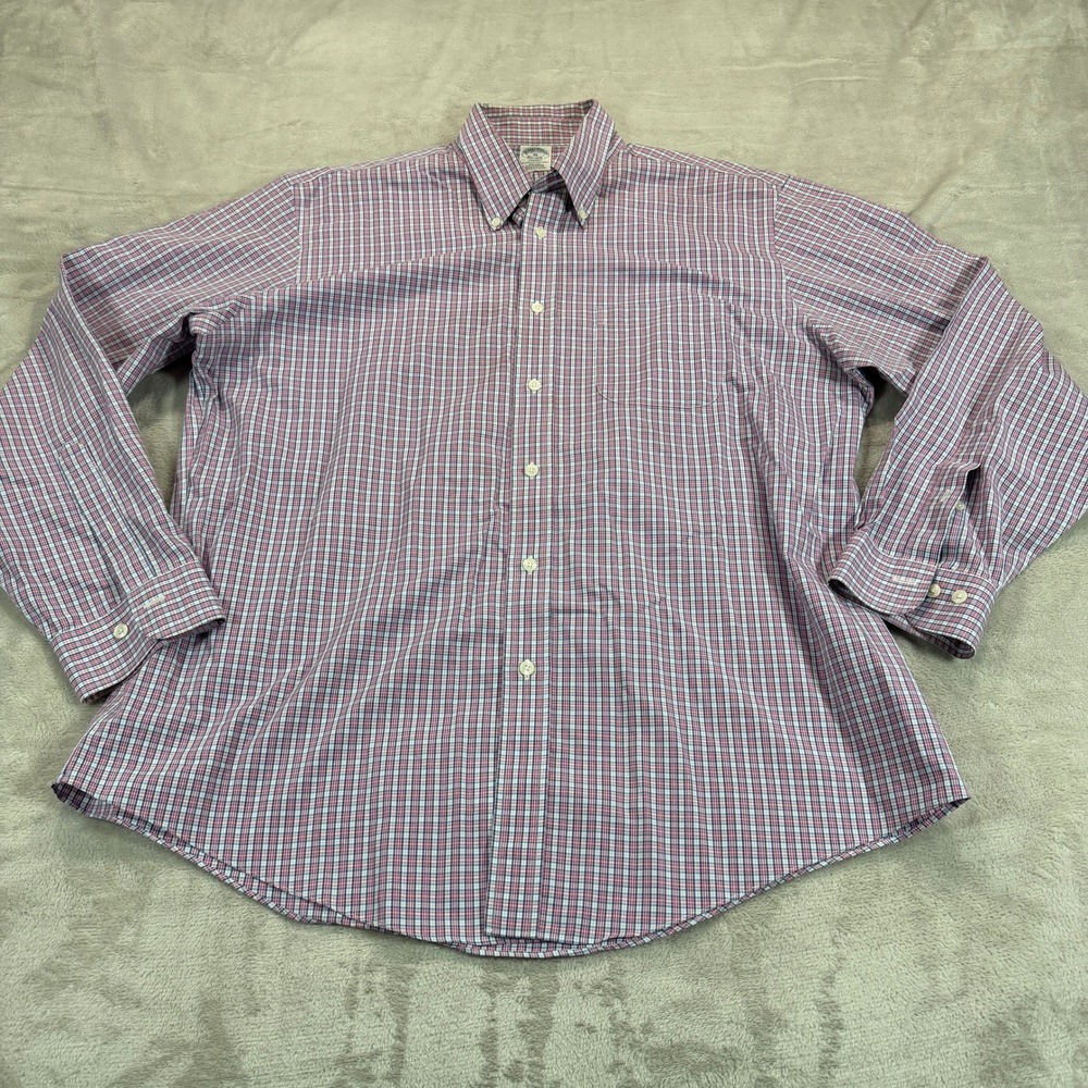 Brooks Brothers Regent Mens XL Shirt Red White Blue Plaid Non-Iron Supima Cotton